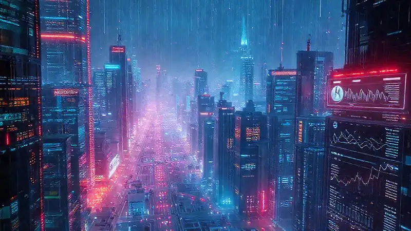 Ciudad futurista con datos brillantes