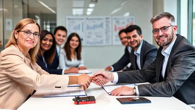 Reunión profesional, contrato y éxito asegurado