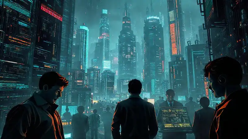 Ciudad futurista: caos digital y ansiedad