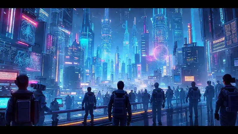Ciudad futurista tecnológica y colorida