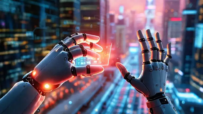 Robots futuristas ofrecen servicio digital brillante