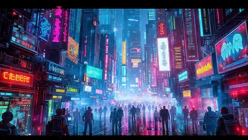 Ciudad cyberpunk futurista y vibrante