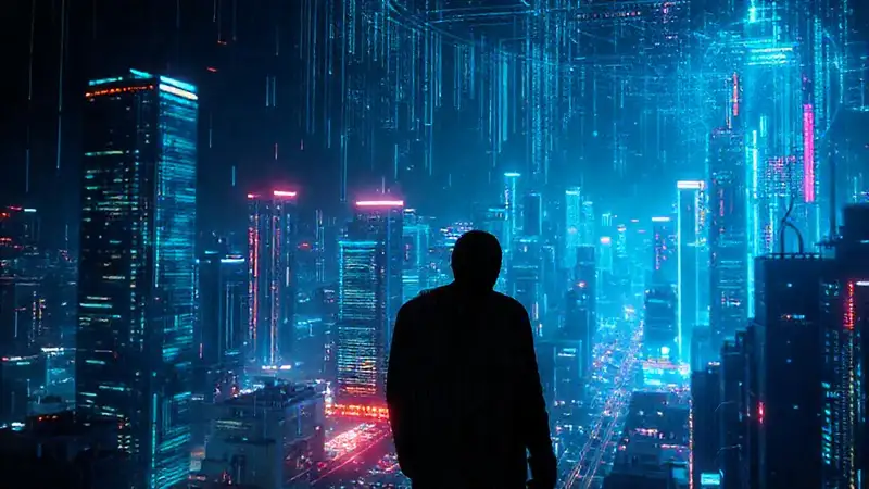 Ciudad futurista, datos y luces digitales