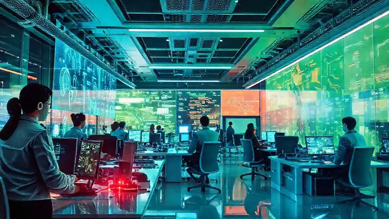 Oficina futurista: eficiencia digital y brillante