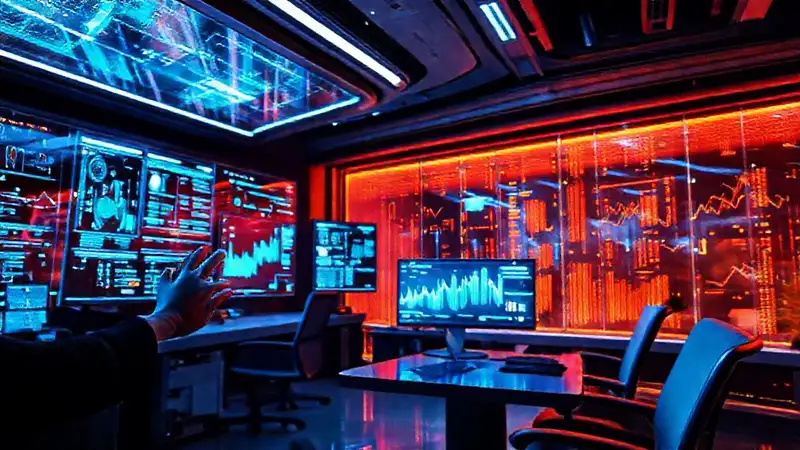 Oficina futurista digital, tecnológicamente avanzada y dinámica
