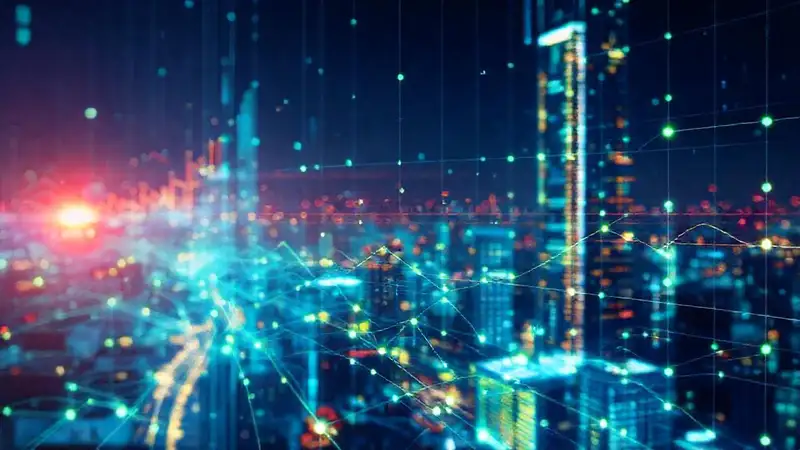 Datos digitales futuristas se visualizan en azul