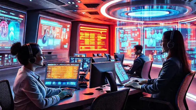 Un centro de llamadas futurista y digital