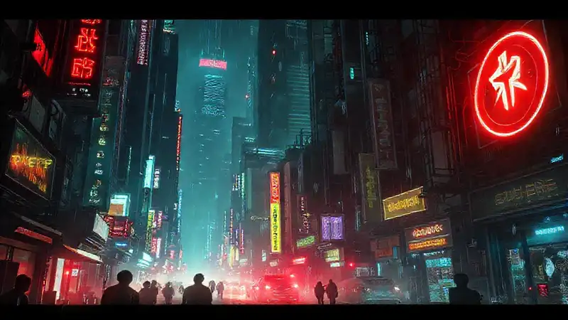 Ciudad cyberpunk oscura, futurista y distópica