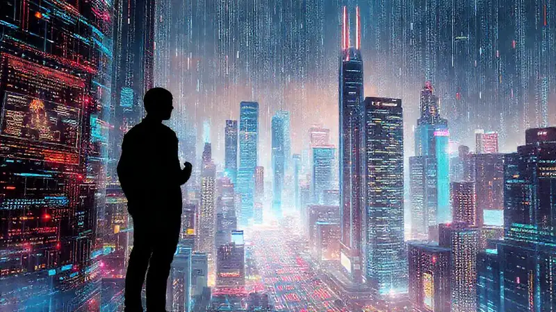 Ciudad futurista, tecnología y optimismo digital