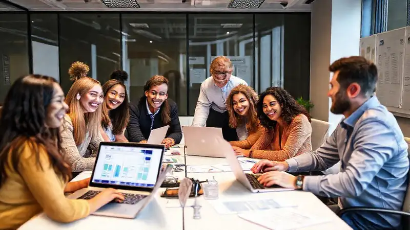 Equipo diverso aprende en un entorno profesional