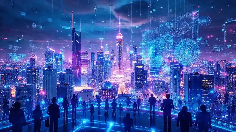 Una ciudad futurista y brillante emerge
