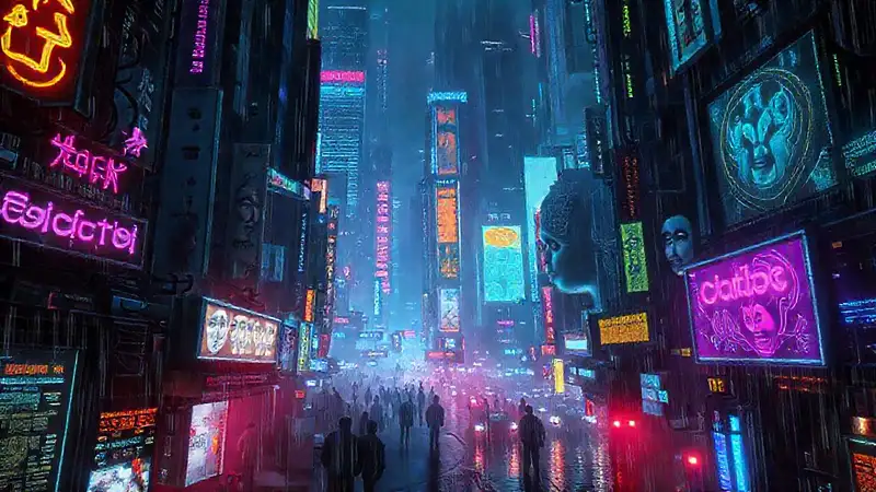 Ciudad cyberpunk futurista