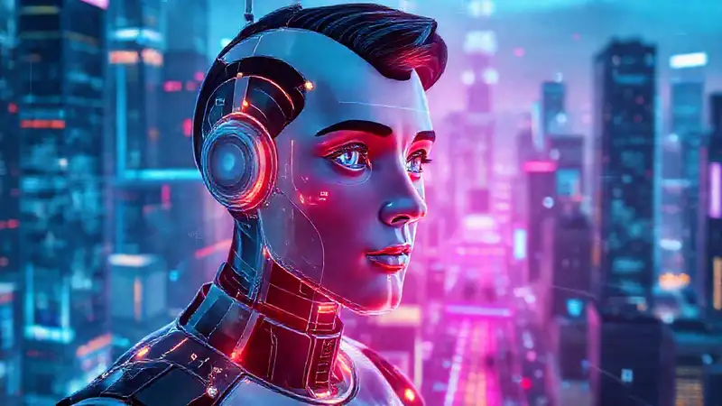 Ciudad futurista digital, conexiones complejas y brillantes
