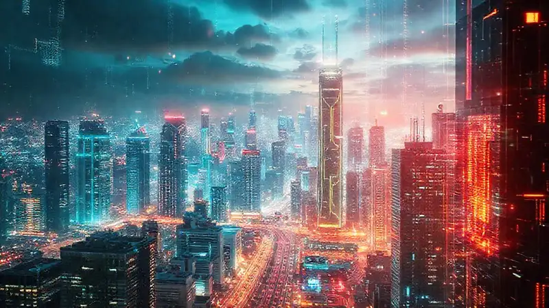 Ciudad futurista digitalmente vibrante y dinámica