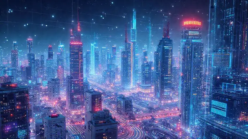 Ciudad futurista: colaboración humana-robot y datos