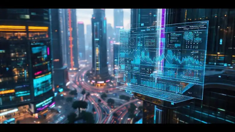 Ciudad futurista con tecnología digital avanzada