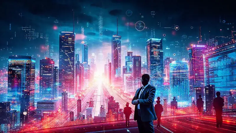 Ciudad futurista digitalmente vibrante y dinámica