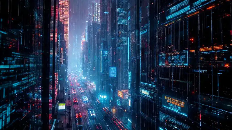 Ciudad futurista: datos vibrantes y digitales