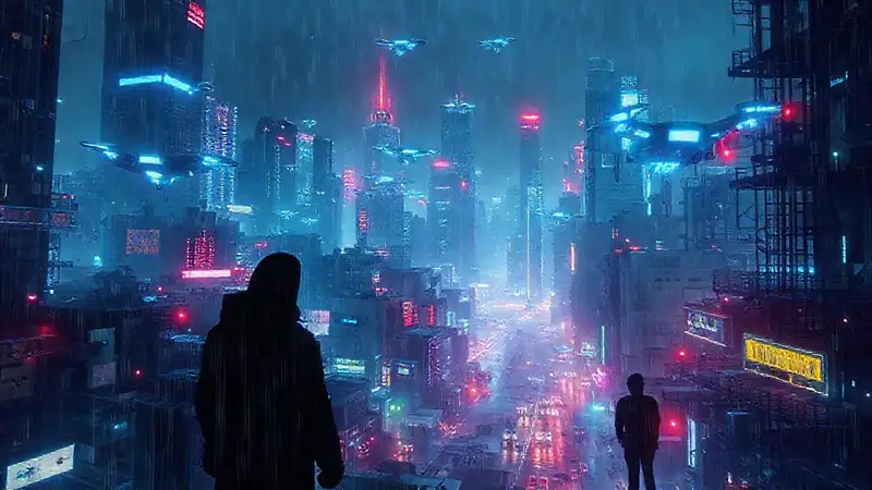 Ciudad cyberpunk futurista