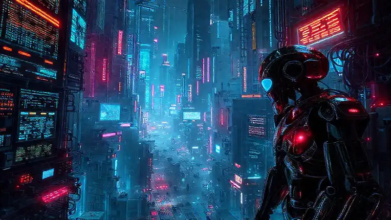 Ciudad cyberpunk futurista y vibrante