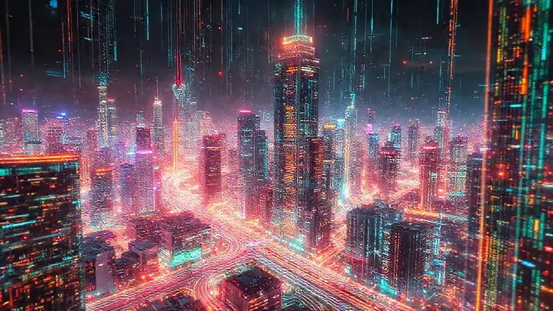 Ciudad futurista, datos y tecnología digital