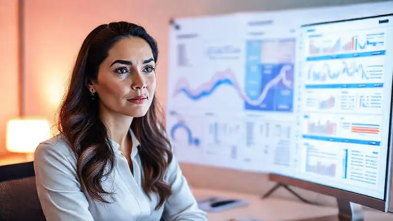 Una mujer analiza datos con calma