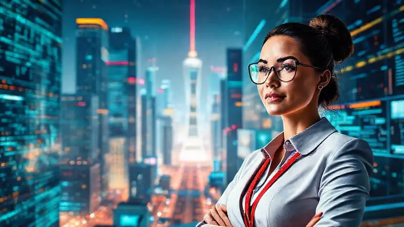 Ciudad futurista con inteligencia artificial brillante
