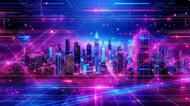 Ciudad futurista digitalmente brillante y vibrante