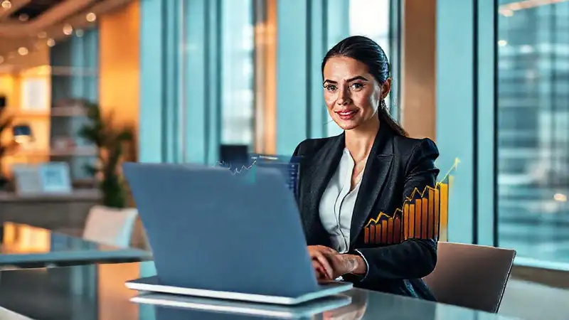 Mujer exitosa gestiona crecimiento digital