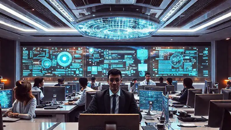 Oficina futurista con inteligencia artificial