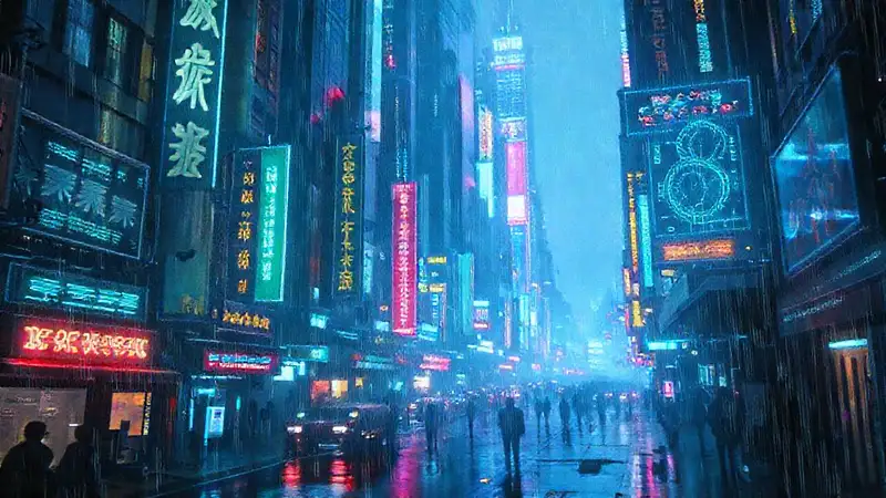 Ciudad cyberpunk: neón, datos y ansiedad