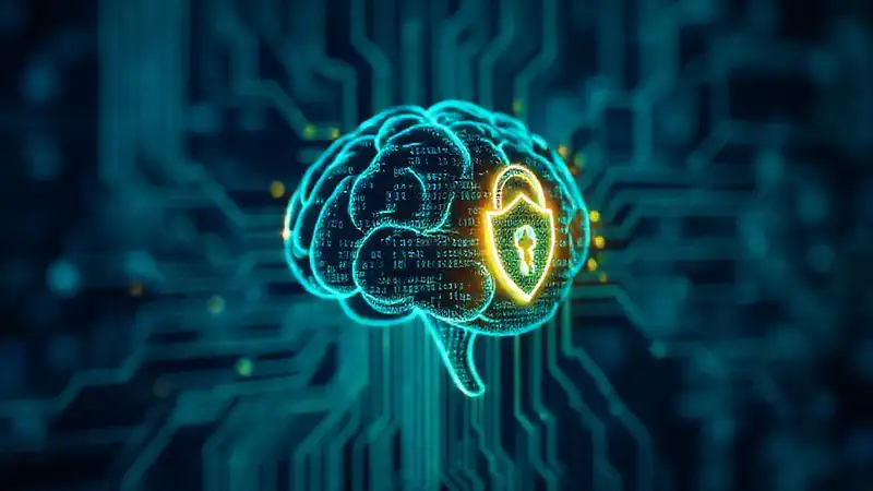 Inteligencia artificial protege datos digitales futuristas