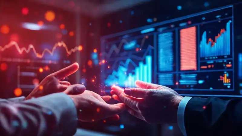 Datos visuales impulsan reuniones empresariales futuristas