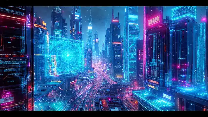 Una ciudad futurista digitalmente brillante