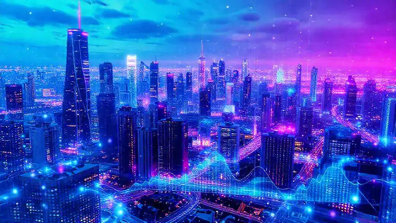 Ciudad futurista, datos visuales, análisis profesional