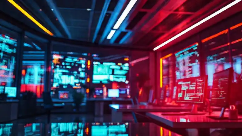 Oficina futurista: tecnología y optimismo vibrante