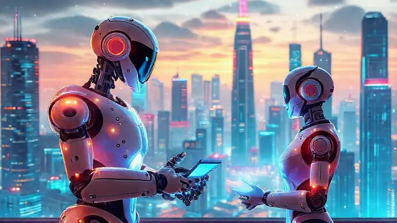 Ciudad futurista con IA y optimismo