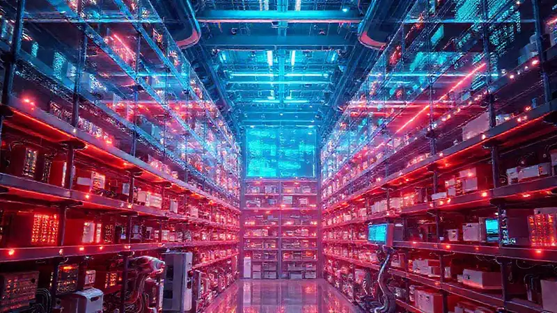Almacén futurista: robótica, datos y luces