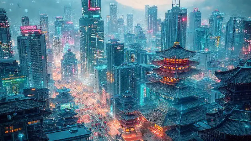 Ciudades futuristas con inteligencia holográfica compleja
