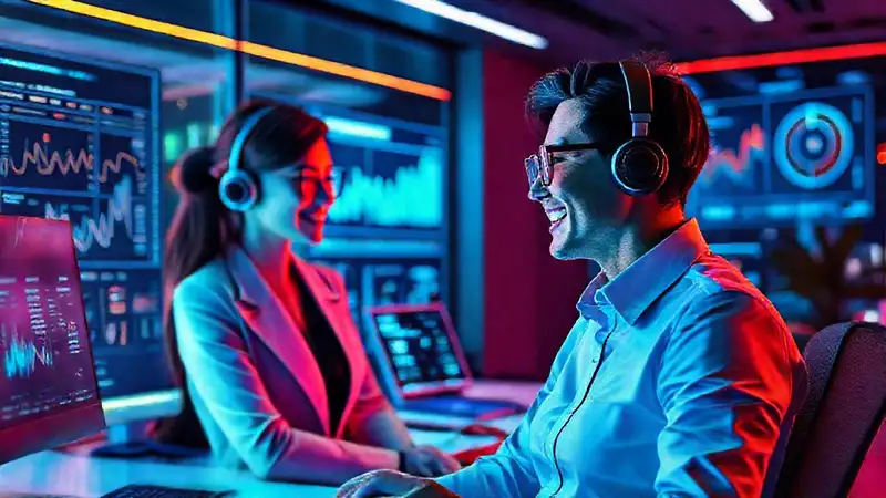 Oficina futurista: cliente feliz y productivo