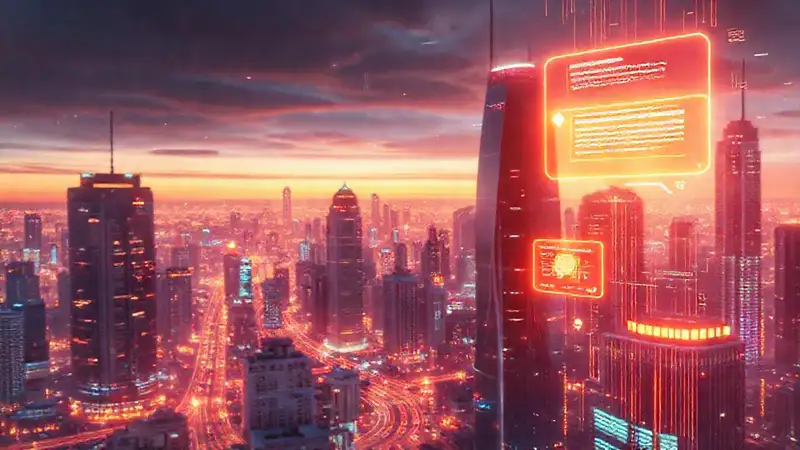 Ciudad futurista digitalmente brillante e interactiva