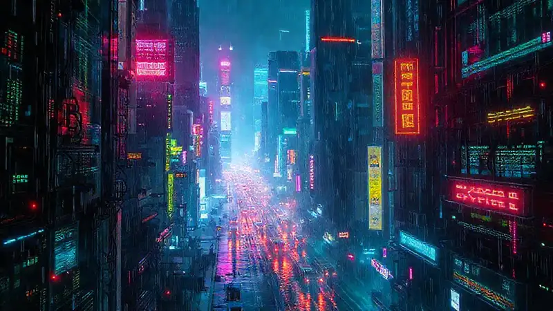 Ciudad cyberpunk vibrante