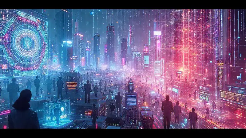 Ciudad futurista: tecnología y humanidad fusionadas