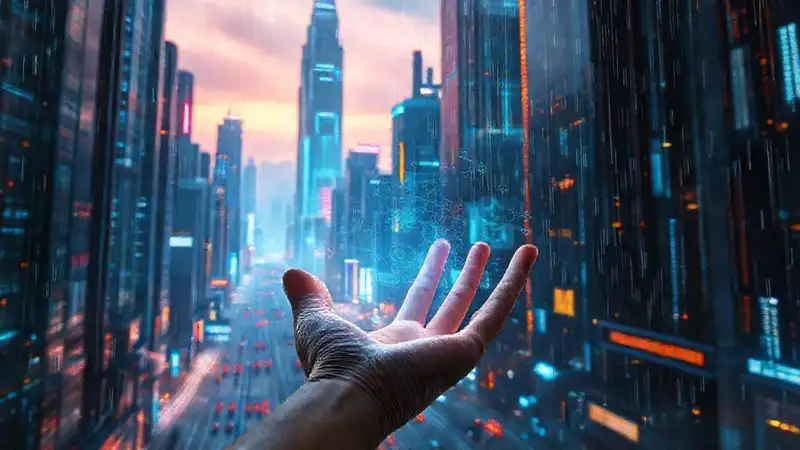 Ciudad futurista digital con inteligencia artificial