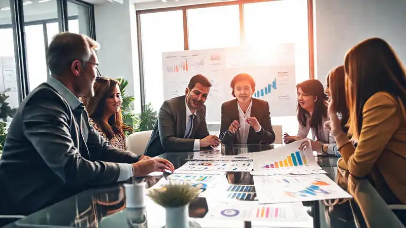 Equipo diverso planifica crecimiento optimista