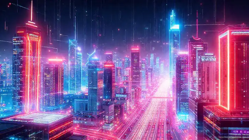 Ciudad futurista digitalmente vibrante e inteligente