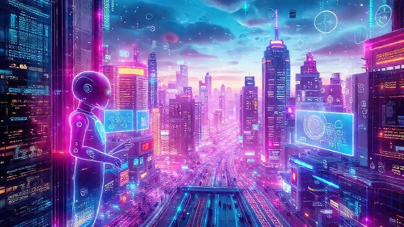 Ciudad futurista brillante y dinámica