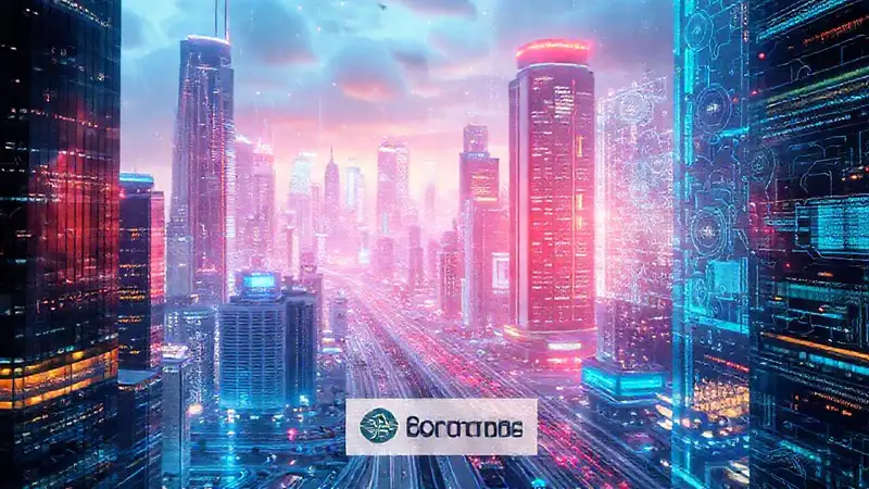 Ciudad futurista, digitalmente radiante y optimista