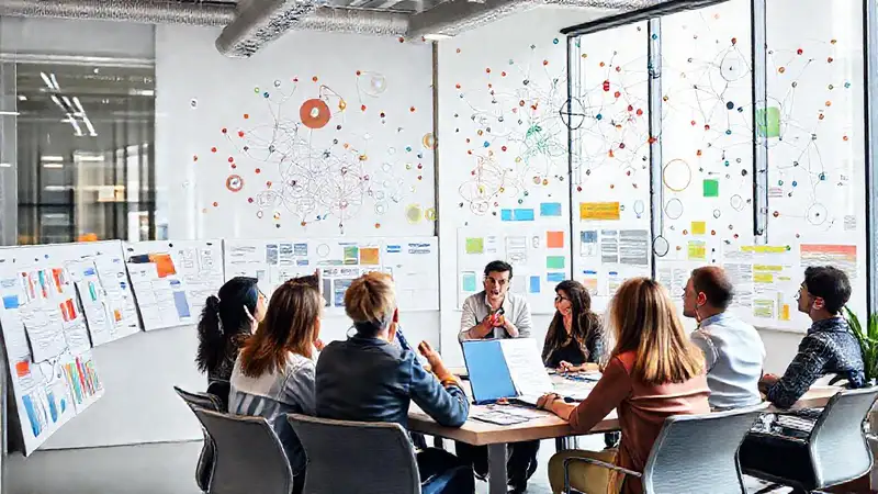 Equipo diverso planifica estratégicamente en oficina