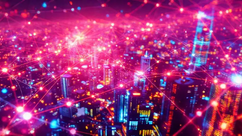 Redes digitales vibrantes fluyen con información